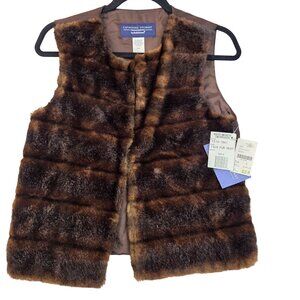 90s Small Y2K Faux Fur Vest Chocolate Brown Catherine Stewart Vintage Deadstock